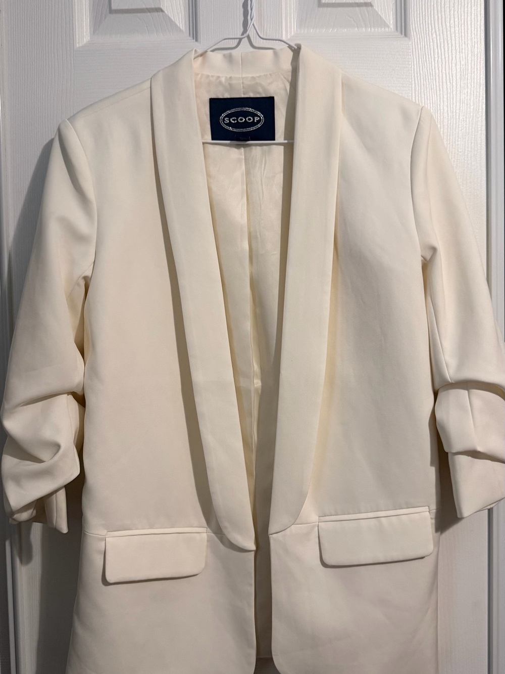 Scoop Cream Open-Front Shawl Collar Blazer